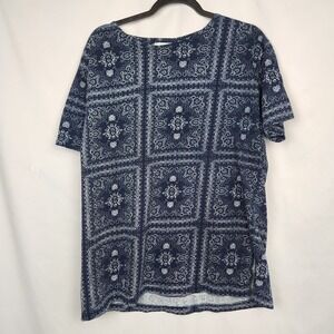 New‎ York Style Women's Short Sleeve Blue White Paisley Top Size XL